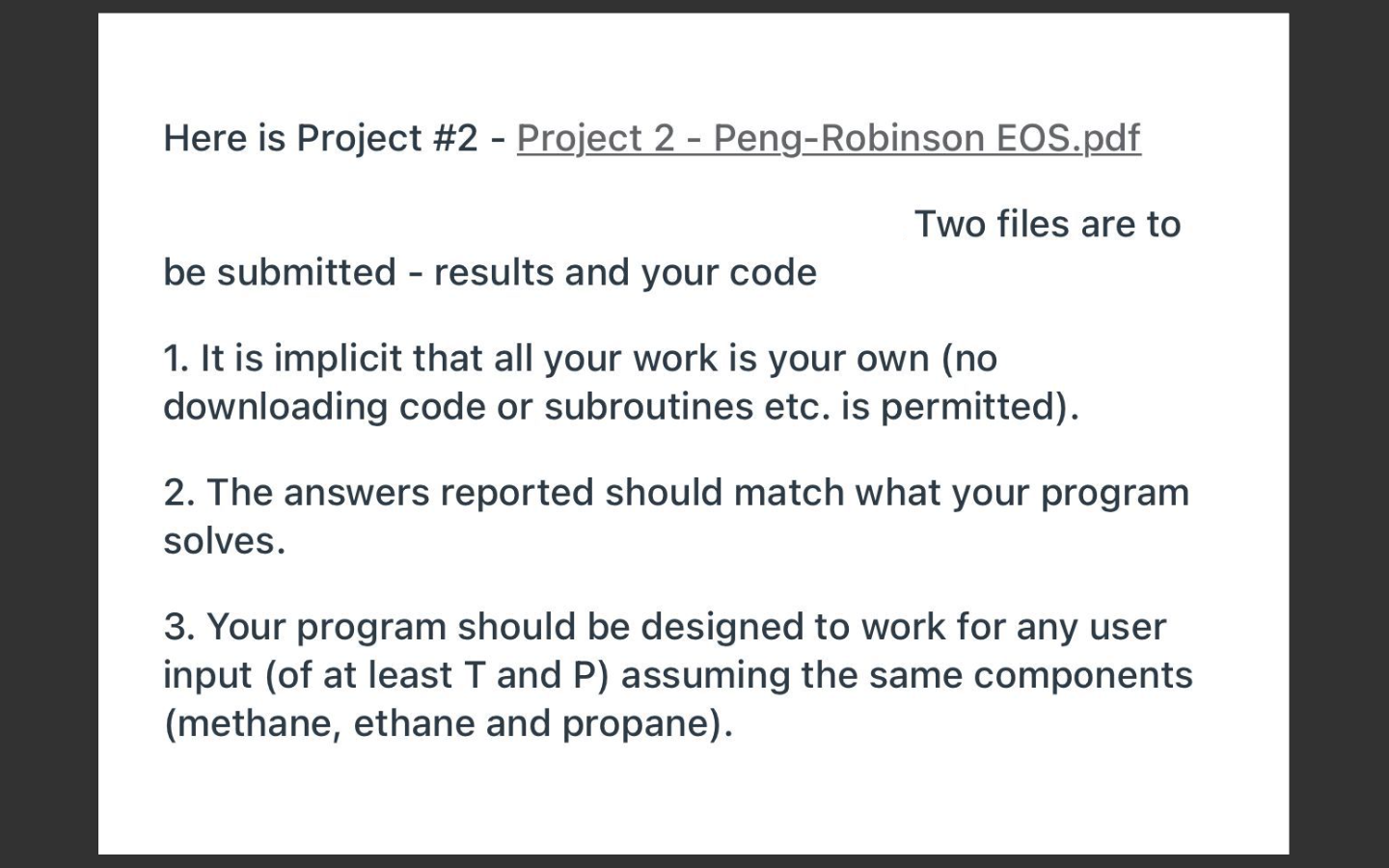 Solved Here is Project #2 - Project 2 - Peng-Robinson | Chegg.com
