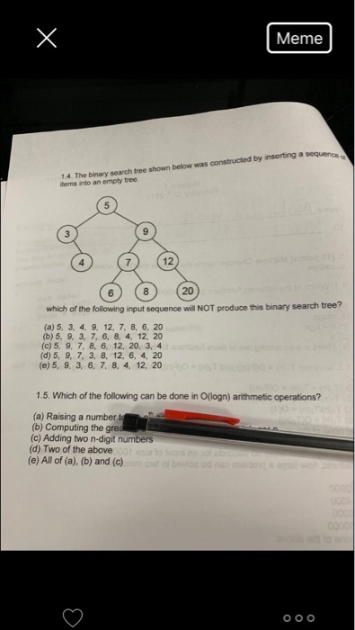 Meme 14. The binary search tree shown below was | Chegg.com