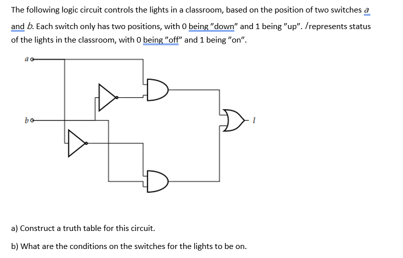 Solved The following logic circuit controls the lights in a | Chegg.com