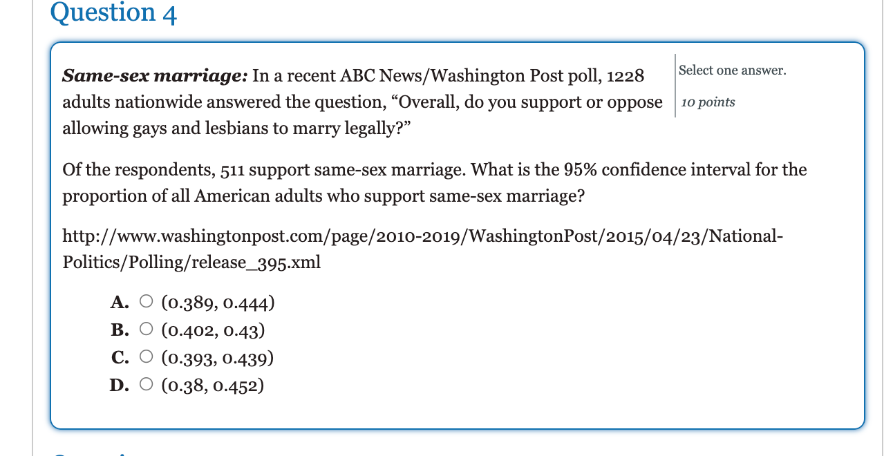 Solved Question 4 Select One Answer Same Sex Marriage In A