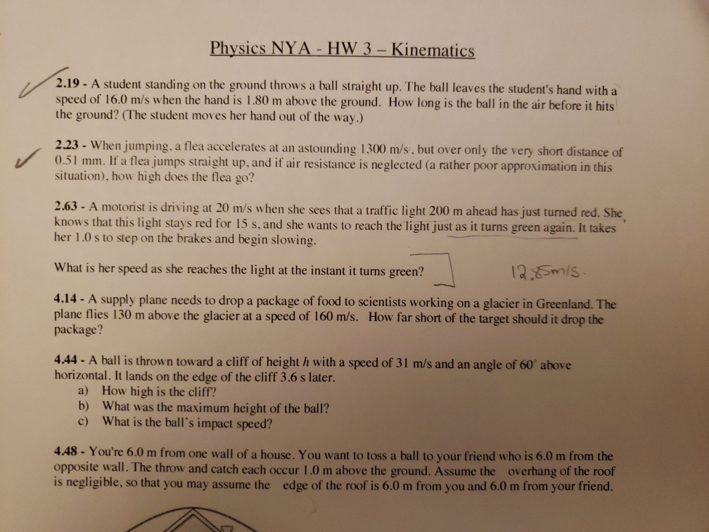 Solved Physics NYA HW 3 Kinematics 2.19 A Student S