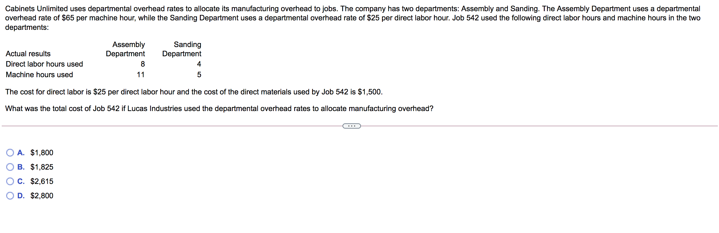 Solved Unlimited uses departmental overhead rates