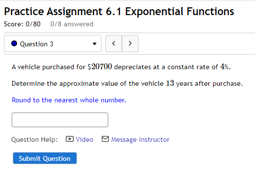 Solved Practice Assignment 6.1 Exponential Functions Score: | Chegg.com