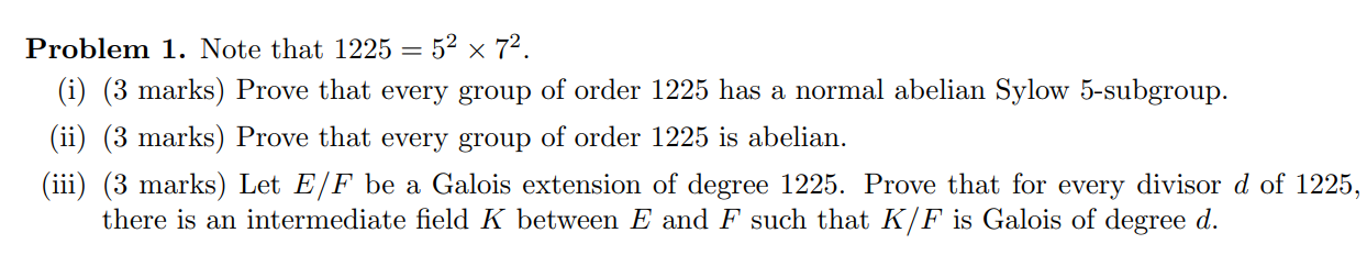 Solved Problem 1. Note that 1225 = 52 x 72. (i) (3 marks) | Chegg.com