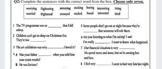 Solved Q2) Complete the sentences with the correct word from | Chegg.com