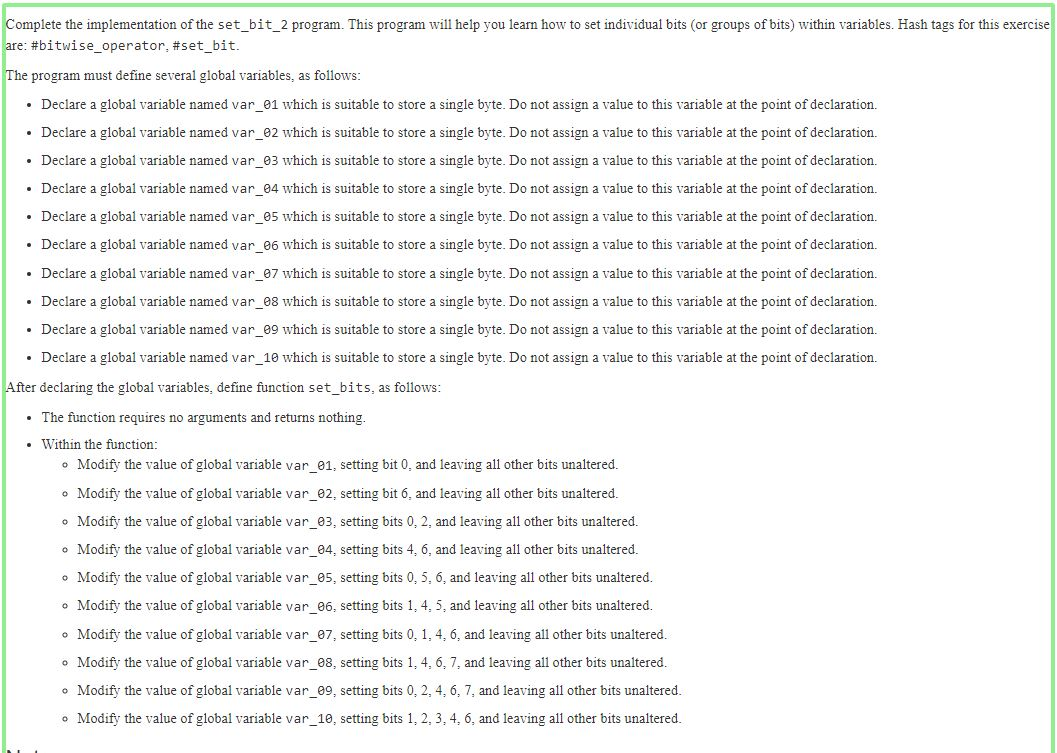 Solved Complete the implementation of the set_bit_2 program. | Chegg.com