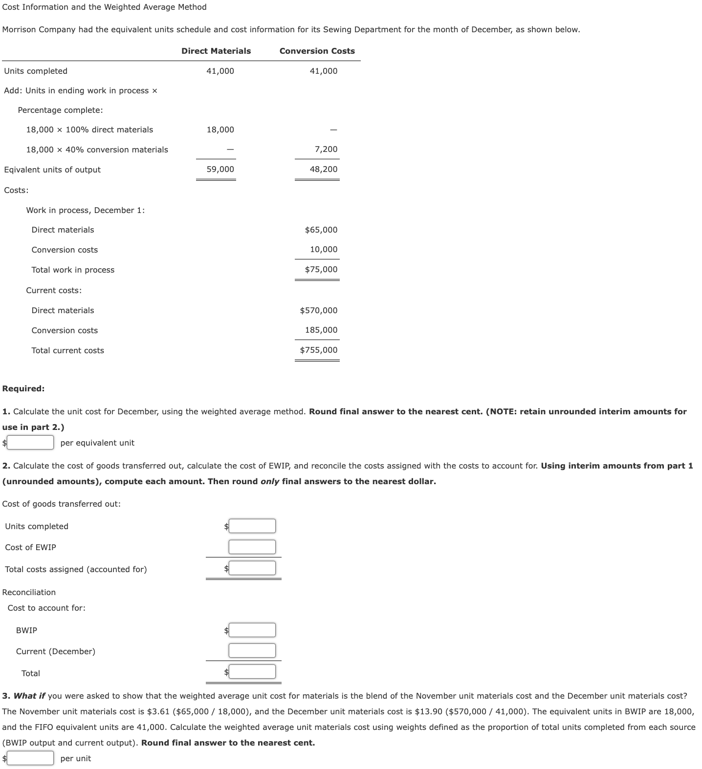 Solved Cost Information and the Weighted Average Method | Chegg.com