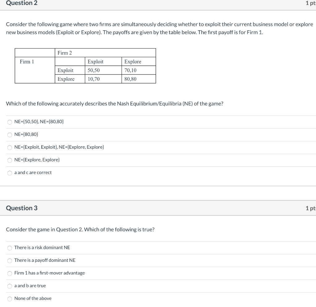Solved Question 2 1 Pt Consider The Following Game Where Two | Chegg.com