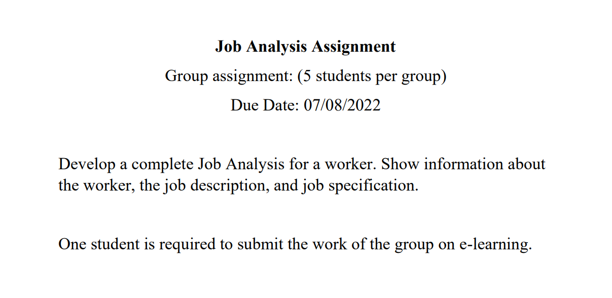 Solved Job Analysis Assignment Group assignment: (5 students | Chegg.com
