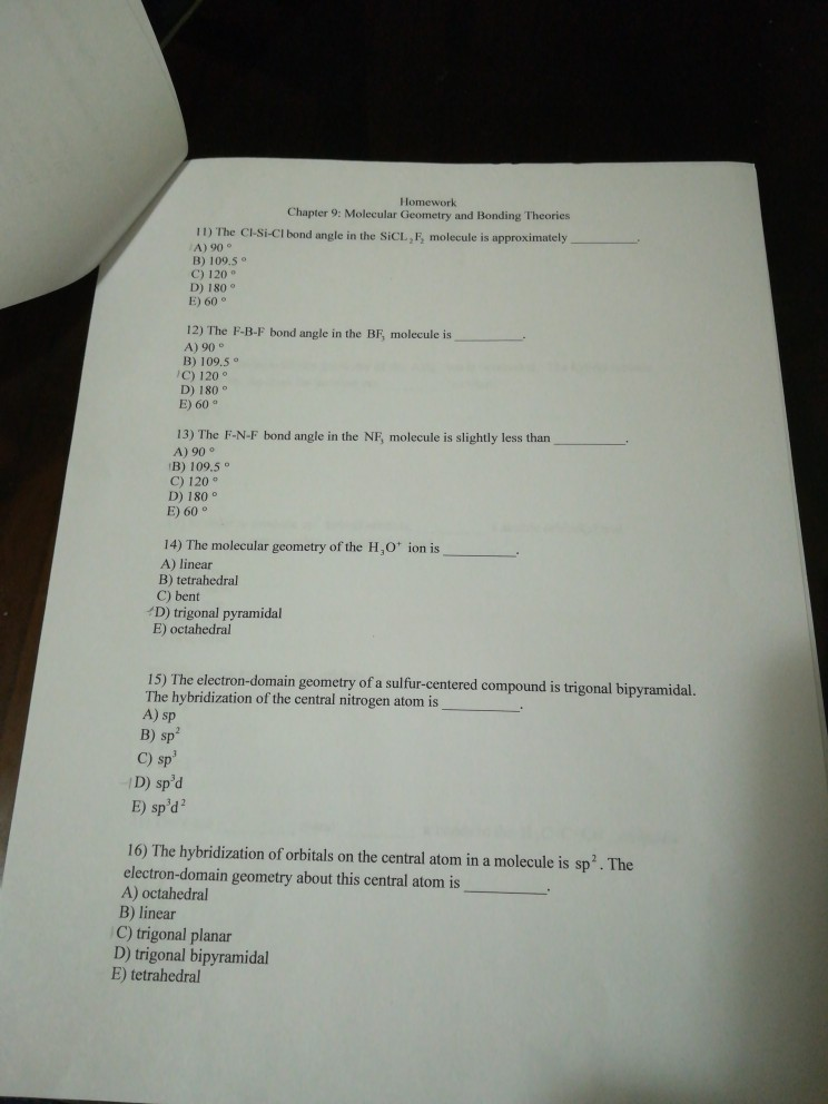 Solved Homework Chapter 9: Molecular Geometry And Bonding | Chegg.com