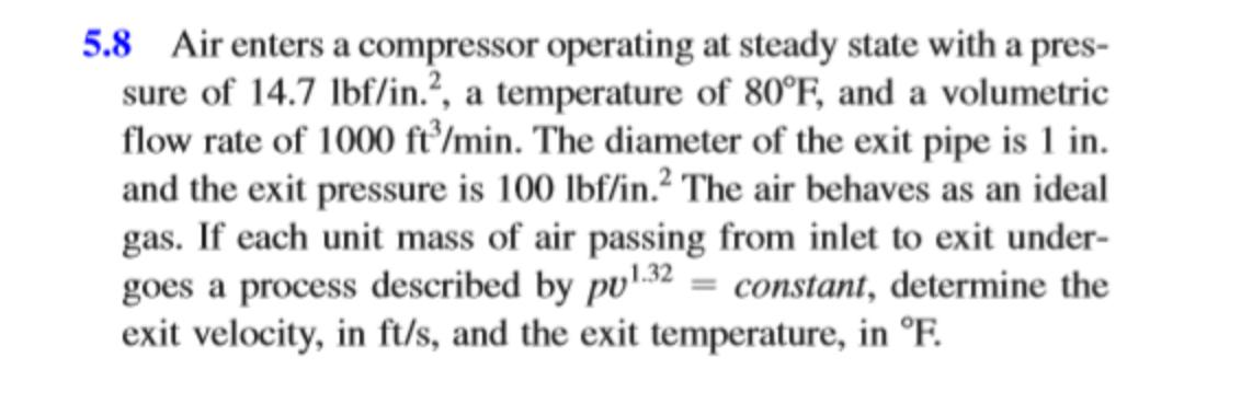 Solved 5.8 Air enters a compressor operating at steady state | Chegg.com