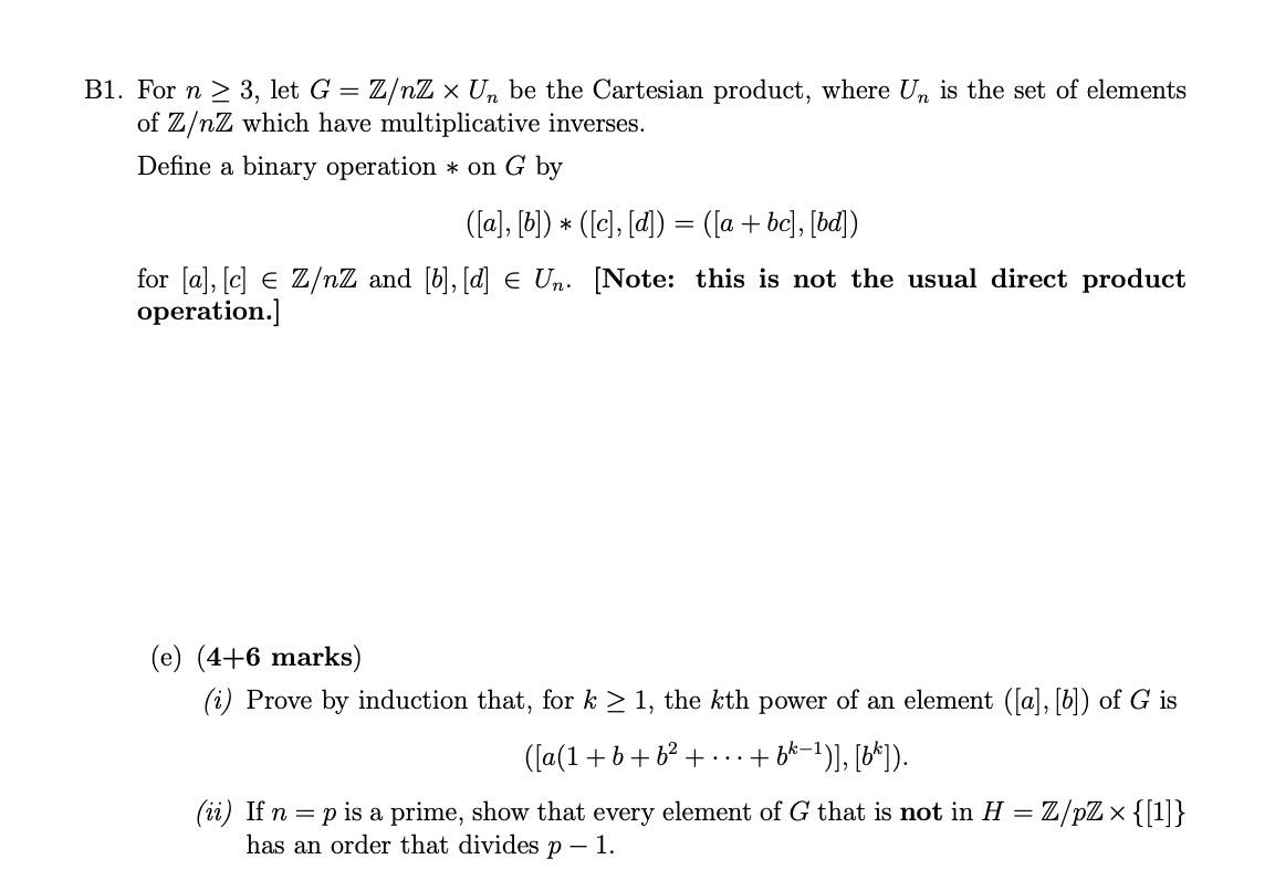 B1 For N 3 Let G Z Nz Un Be The Cartesian Chegg Com