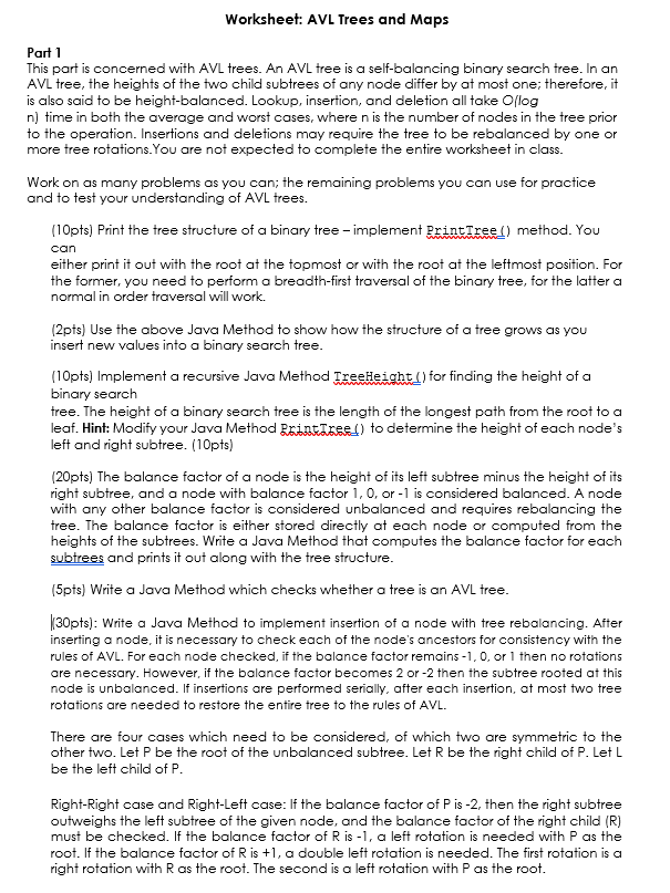 Solved Worksheet: AVL Trees and Maps Part 1 This part is | Chegg.com