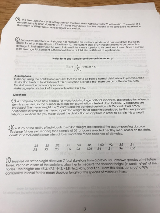 Solved Name AP Stats Notes for a one-sample confidence | Chegg.com