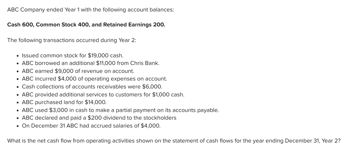 Solved ABC Company ended Year 1 with the following account | Chegg.com
