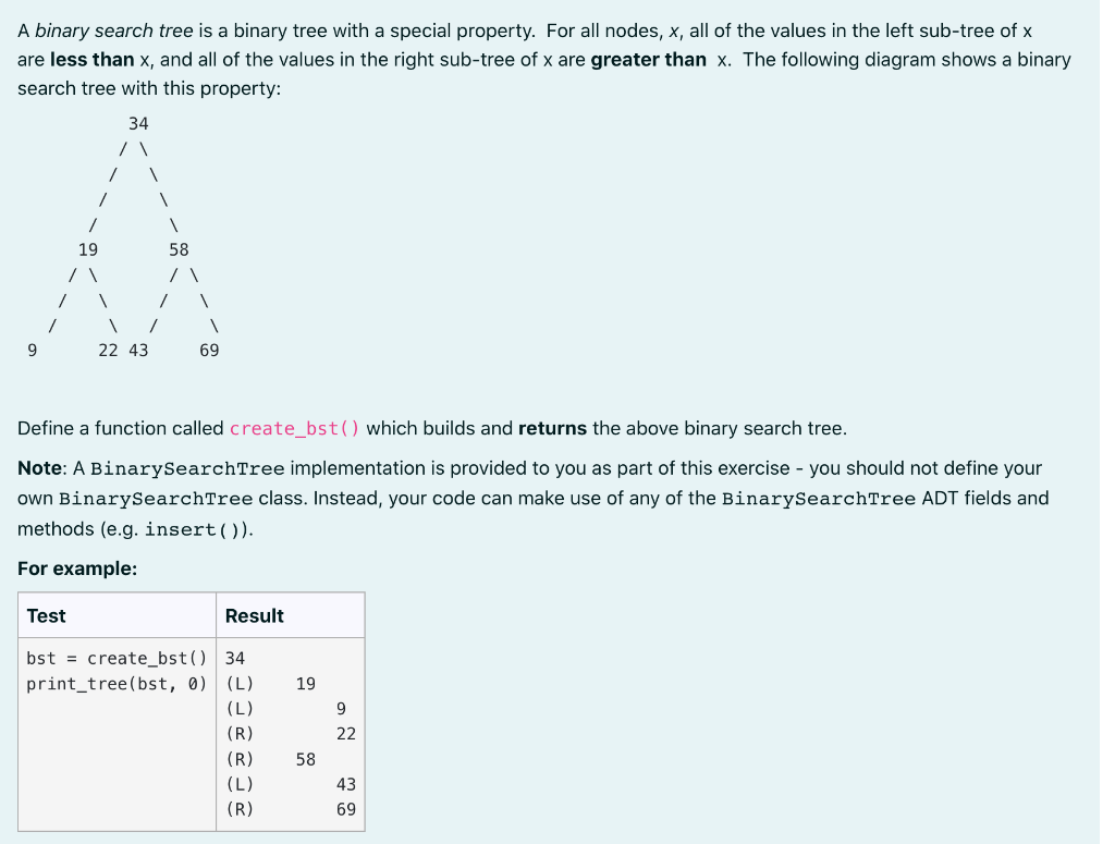 Solved A binary search tree is a binary tree with a special | Chegg.com