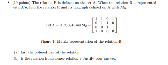Solved 8. (10 points) The relation R is defined on the set | Chegg.com