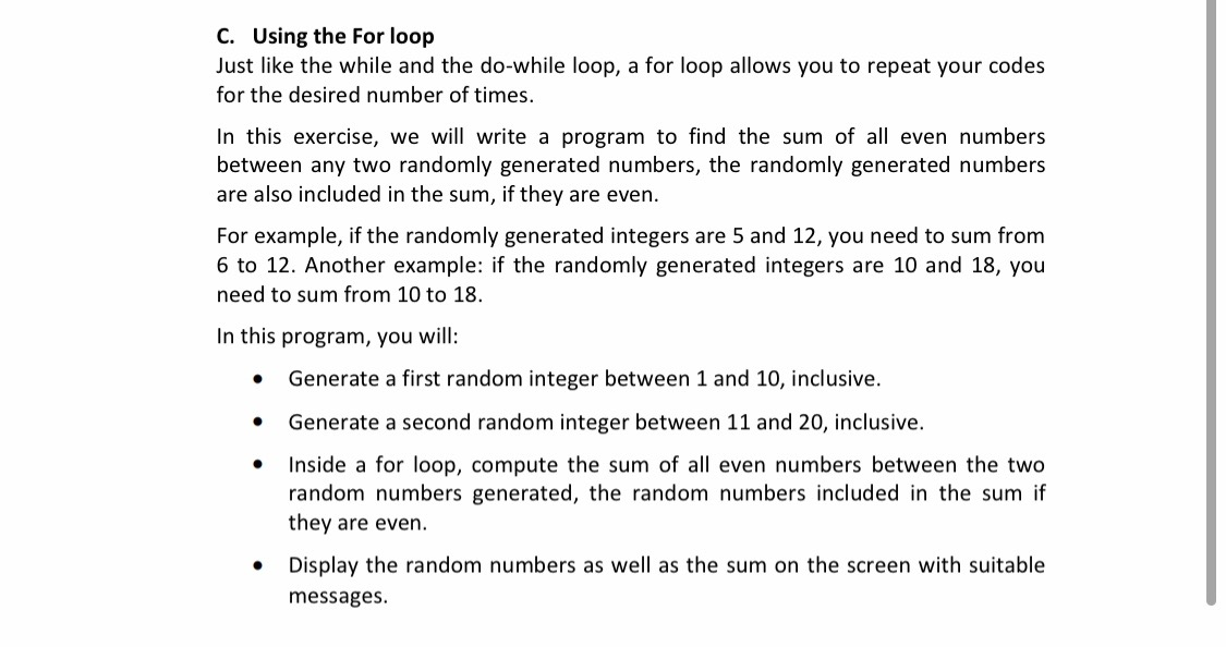 Solved C. Using the For loop Just like the while and the | Chegg.com