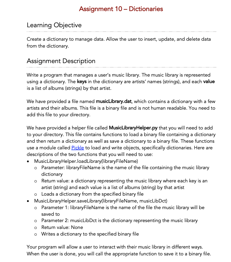 Solved Assignment 10 - Dictionaries Learning Objective | Chegg.com