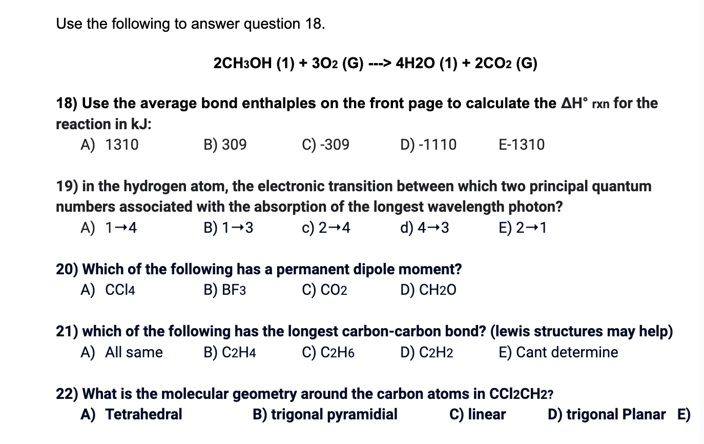 Please help me with my chem homework choosing the | Chegg.com