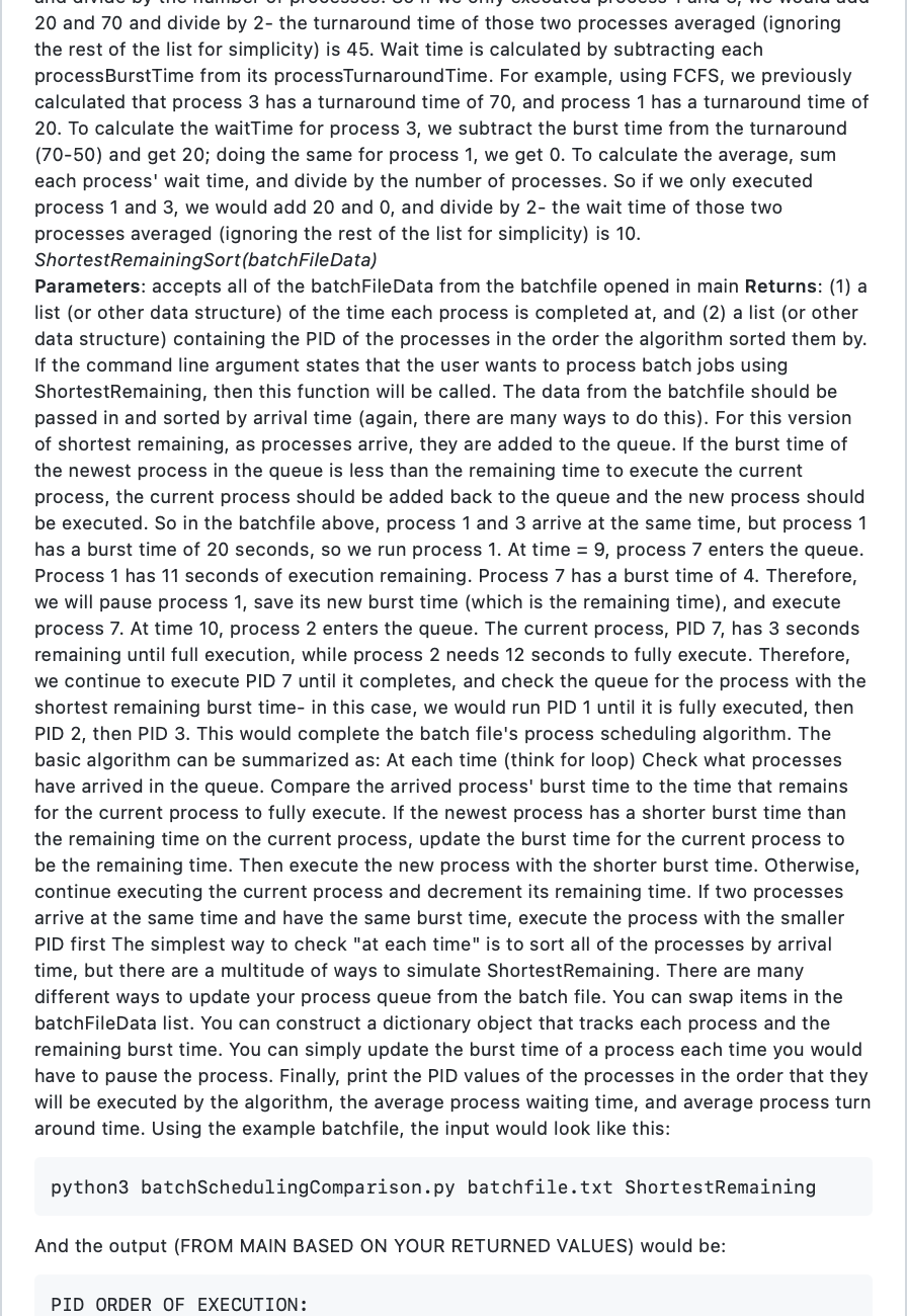 Solved 1. You will simulate round robin sort and shortest | Chegg.com