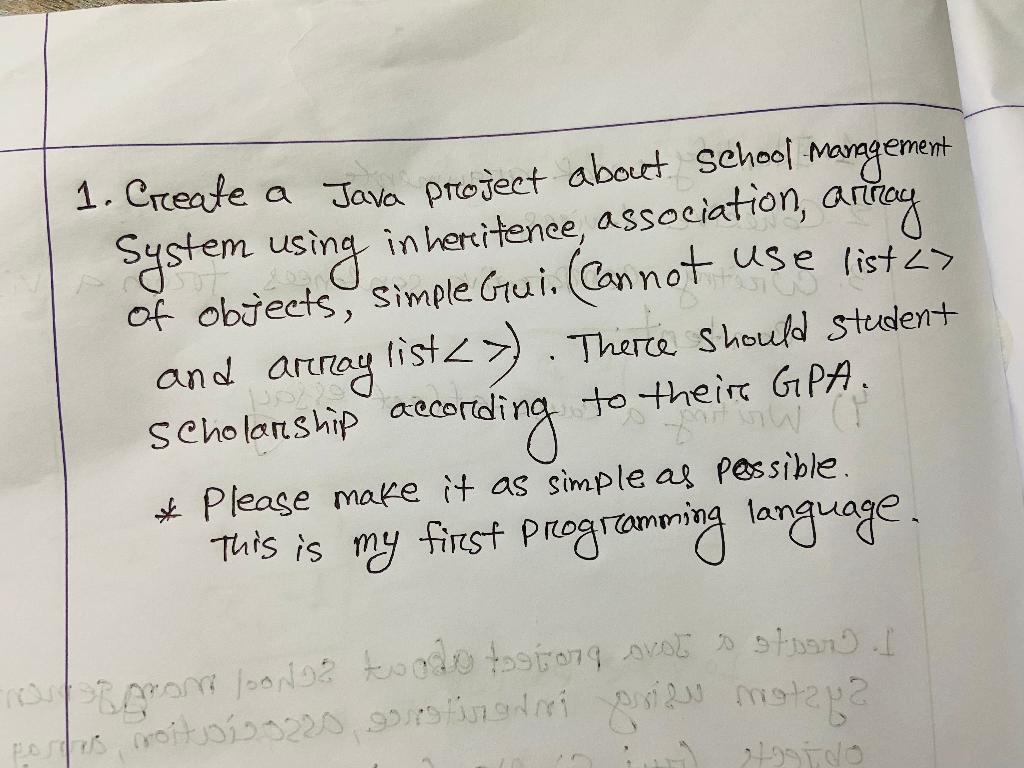 Solved 1. Create a Java project about school mangement | Chegg.com