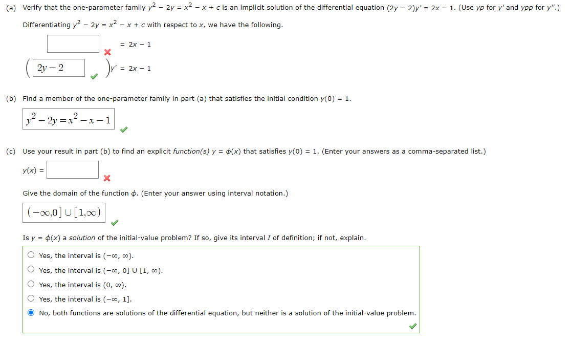 Solved (a) Verify that the one-parameter family y2 – 2y = x2 | Chegg.com