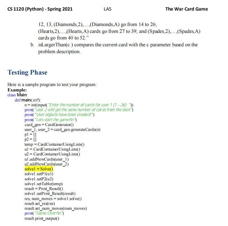 Level 1 Python: War (Card Game) – Python Algorithms