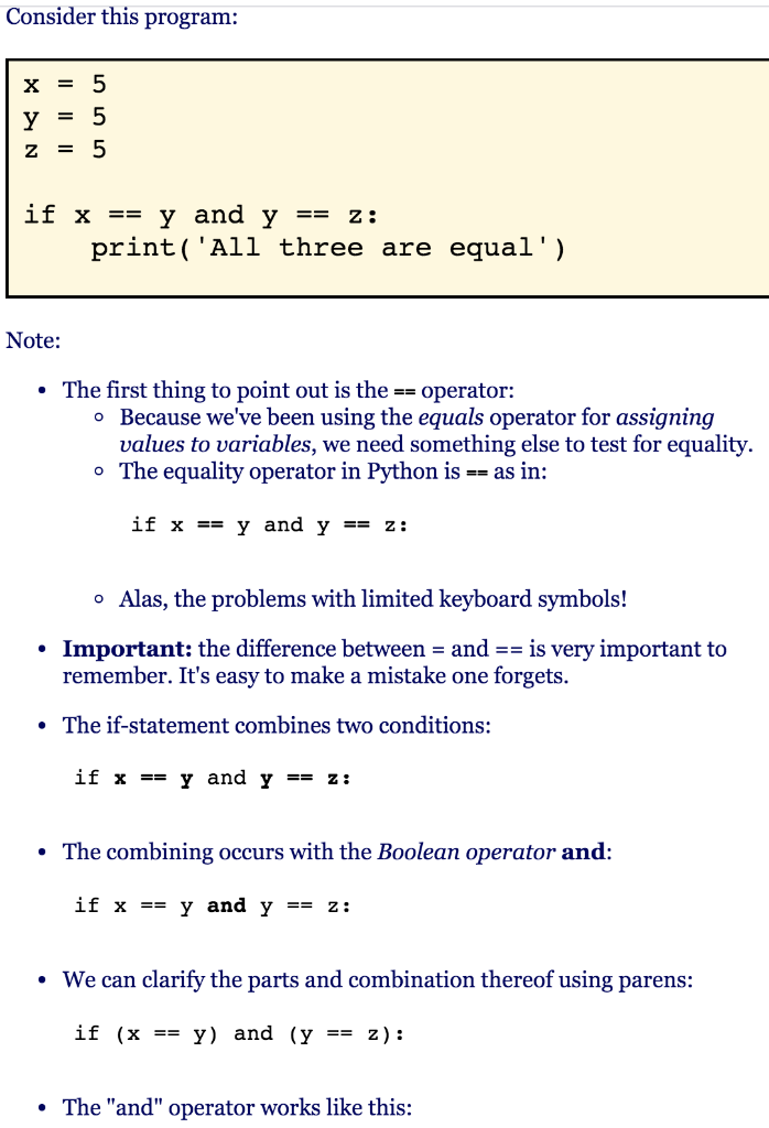 Solved this program: x 5 y = 5 z = 5 Z: if x == Y | Chegg.com