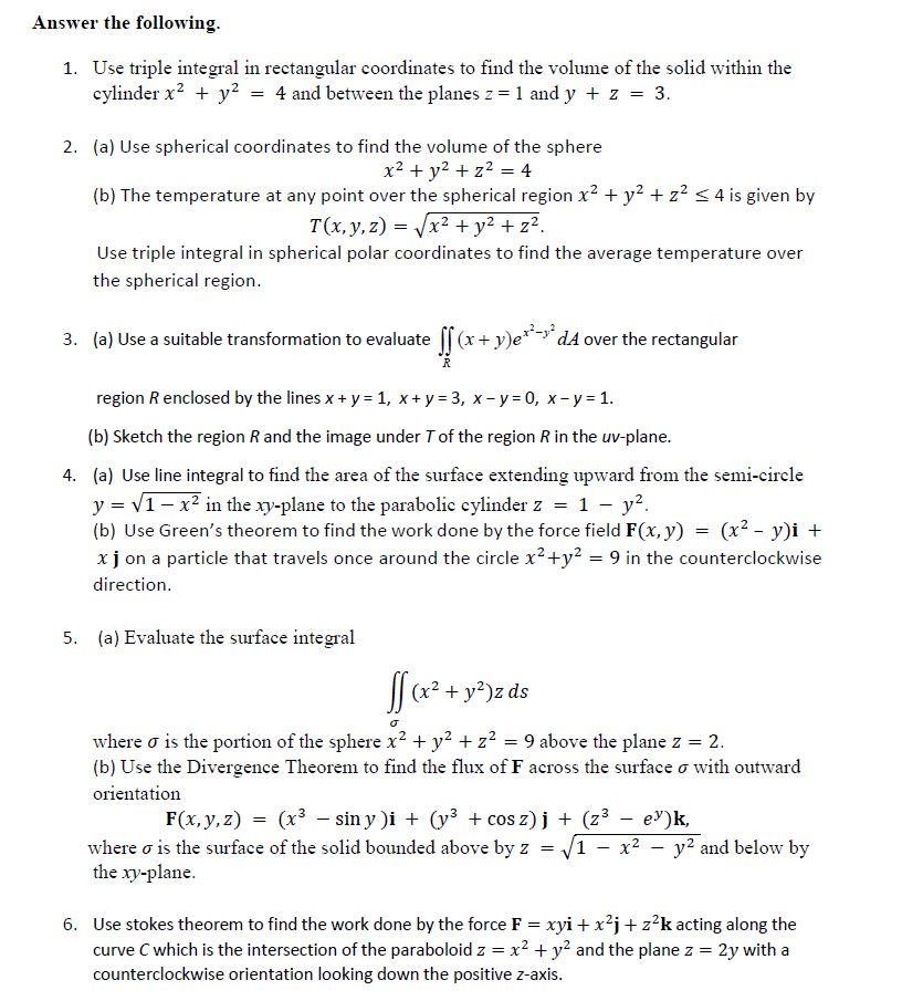 Solved Answer the following. 1. Use triple integral in | Chegg.com