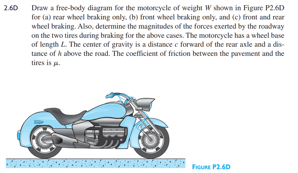 Solved Draw a freebody diagram for the motorcycle of weight