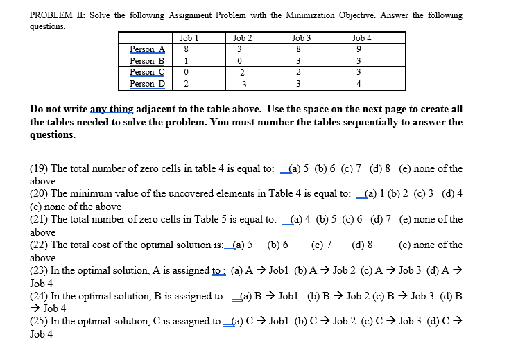 the assignment problem consists of the following elements