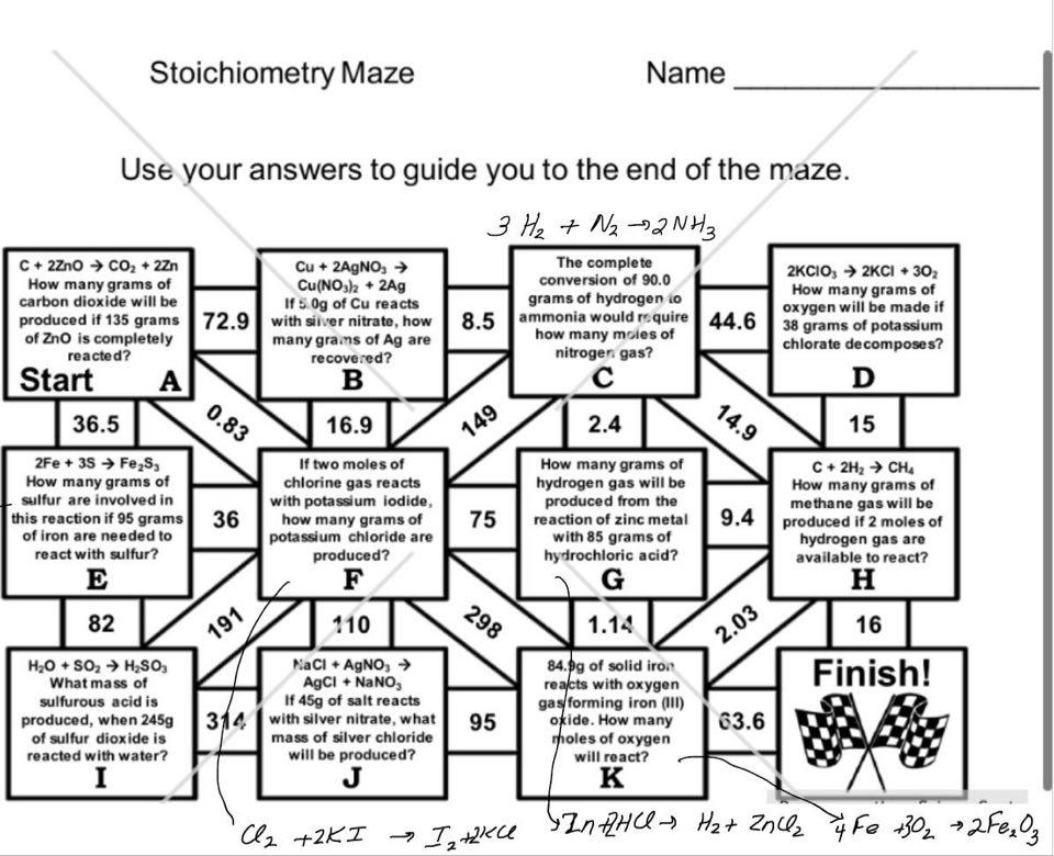 Solved Stoichiometry Maze Name Use your answers to guide you