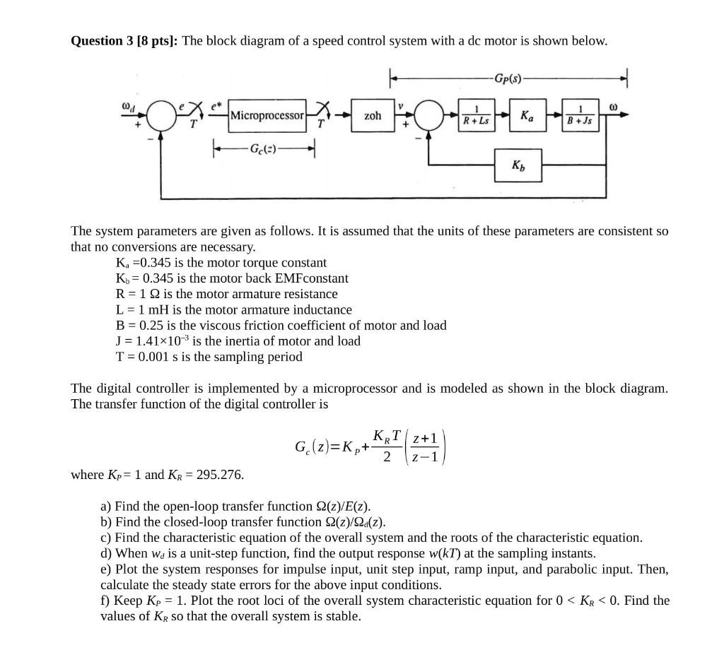 Solved Question 3 [8 pts]: The block diagram of a speed | Chegg.com