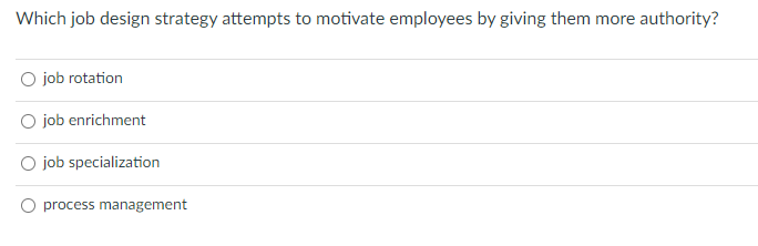 Solved Which job design strategy attempts to motivate | Chegg.com