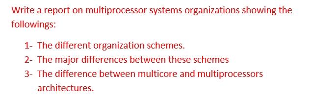 Write a report on multiprocessor systems | Chegg.com