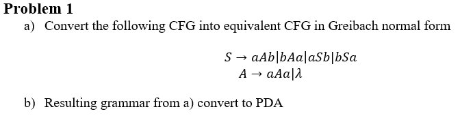 Solved Problem 1 A) Convert The Following CFG Into | Chegg.com