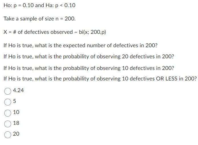 Solved Ho: p=0.10 and Ha: p