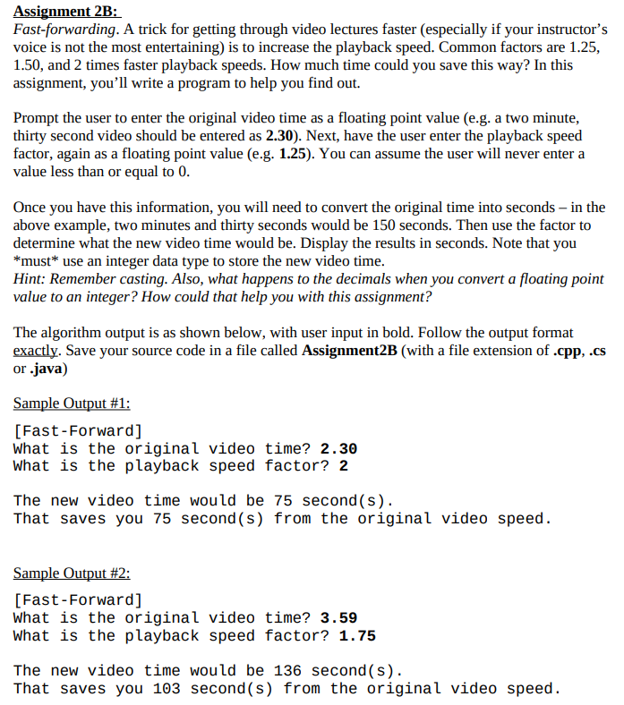 Solved Assignment 2B: Fast-forwarding. A trick for getting | Chegg.com