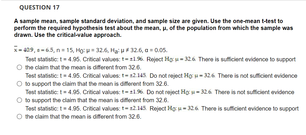 Solved A sample mean, sample standard deviation, and sample | Chegg.com
