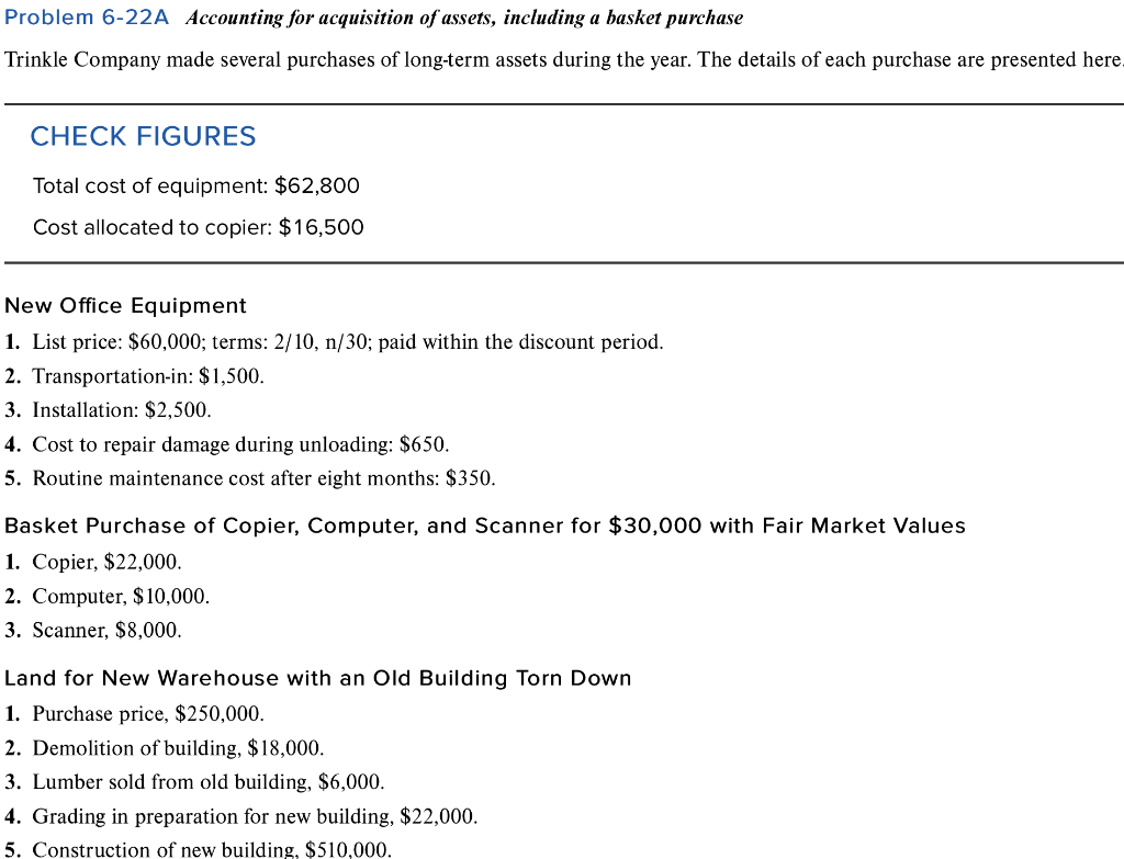 Solved Problem 622A Accounting for acquisition of assets,