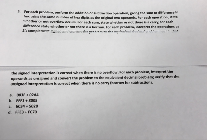 Solved For each problem, perform the addition or subtraction | Chegg.com