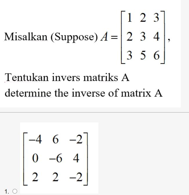 Invers dari matriks 6 4 2 1