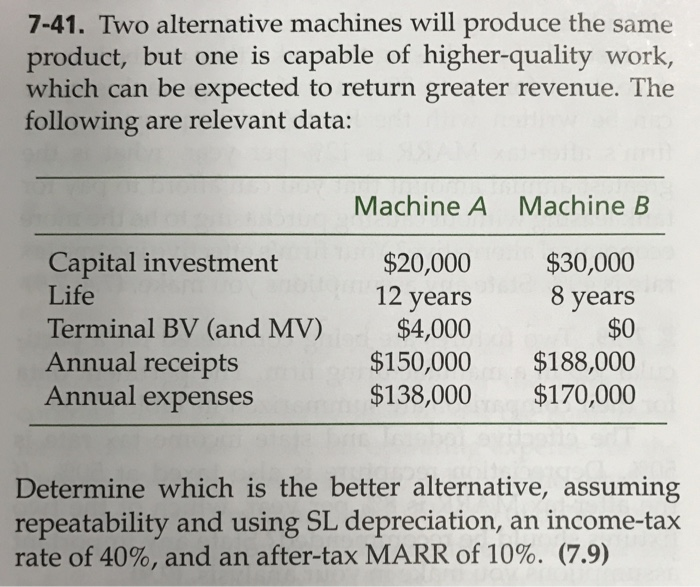 Solved 7-41. Two alternative machines will produce the same | Chegg.com