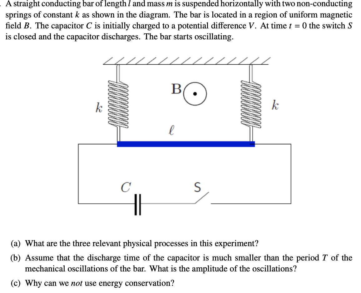 Solved A straight conducting bar of length l and mass m is | Chegg.com