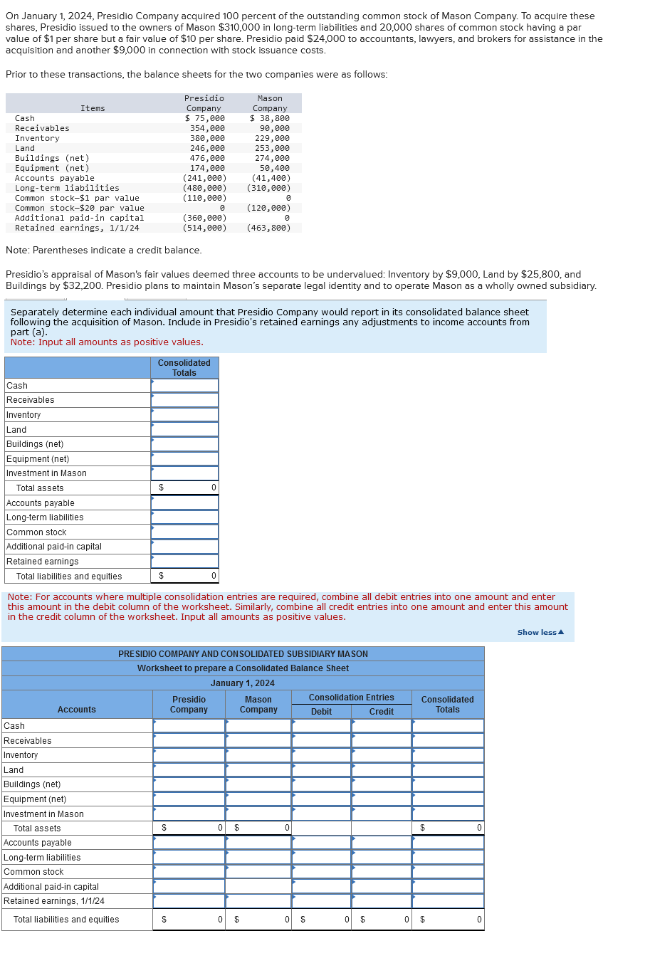 Solved On January 1, 2024, Presidio Company acquired 100