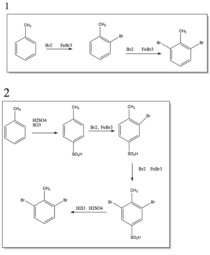 Solved 1 CH3 CHa CH3 Br C Br. Br Br2 FeBr3 Br2 FeBr3 2 CHs