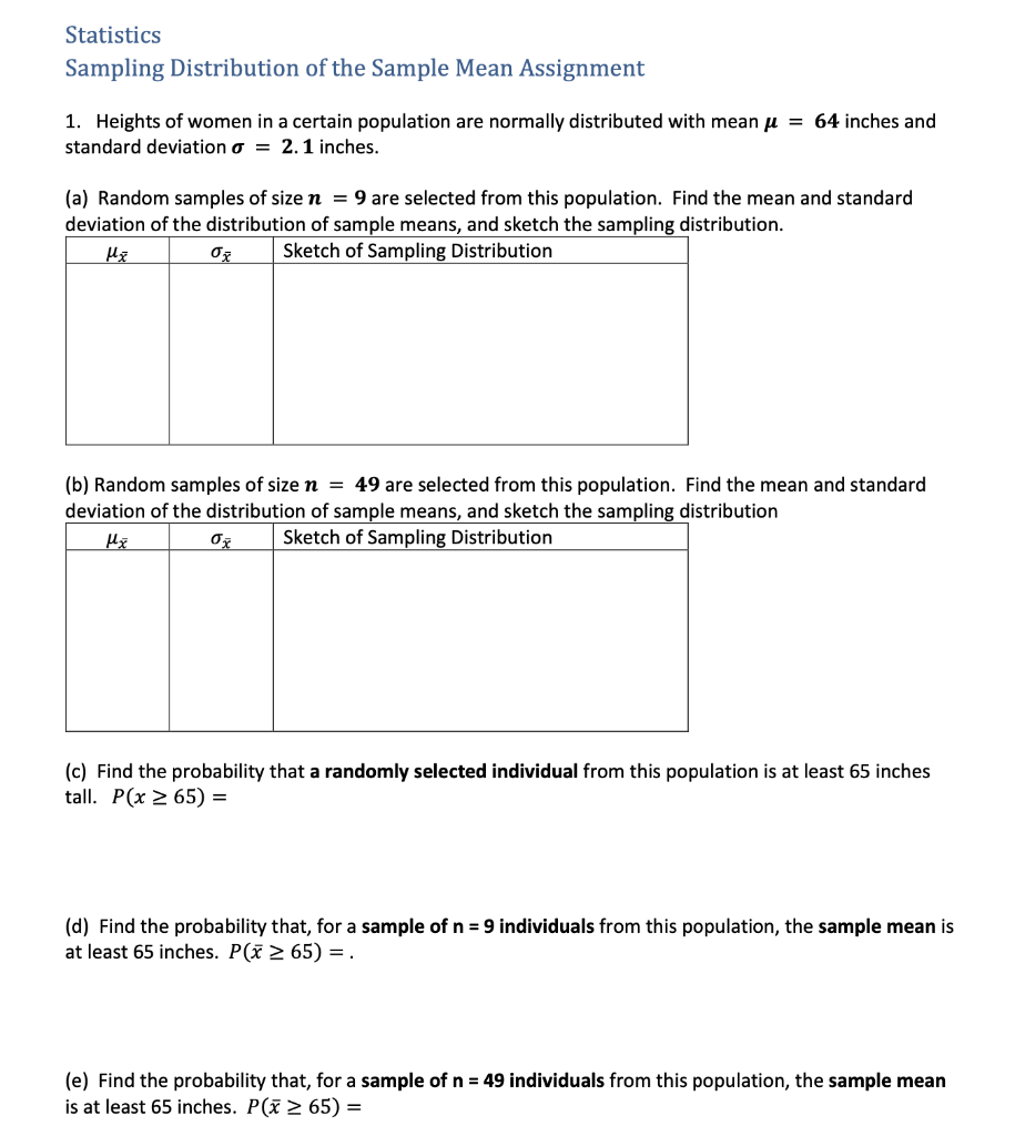 Solved Statistics Sampling Distribution of the Sample Mean | Chegg.com