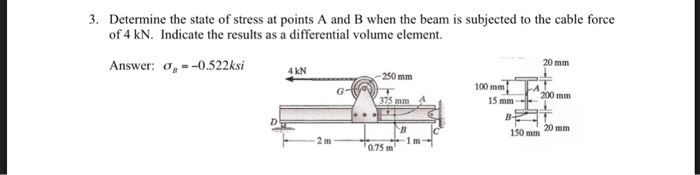 Solved 3. Determine the state of stress at points A and B | Chegg.com
