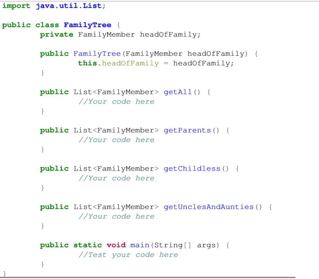 Solved You will need to create two classes, Family Tree and | Chegg.com